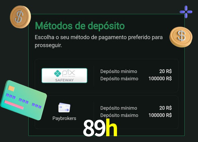 O cassino 89h oferece uma grande variedade de métodos de pagamento